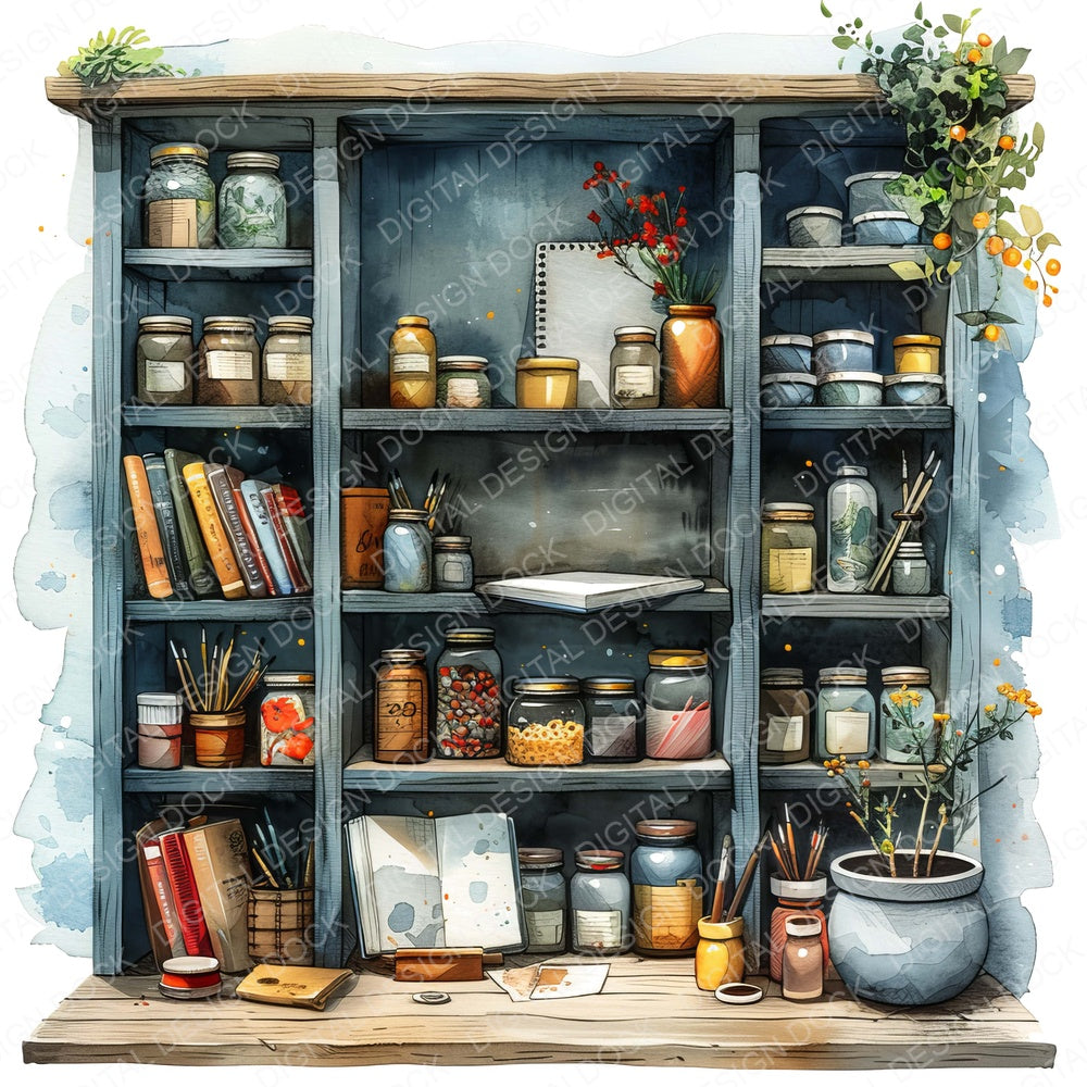 Artists Bookshelf fussy cut sheet in US Letter format showing all 12 designs on one printable page