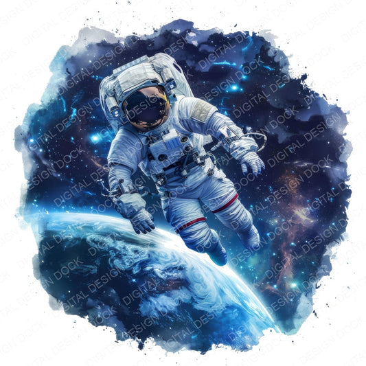 Astronaut Floating in Space fussy cut sheet in US Letter format showing all 12 designs on one printable page