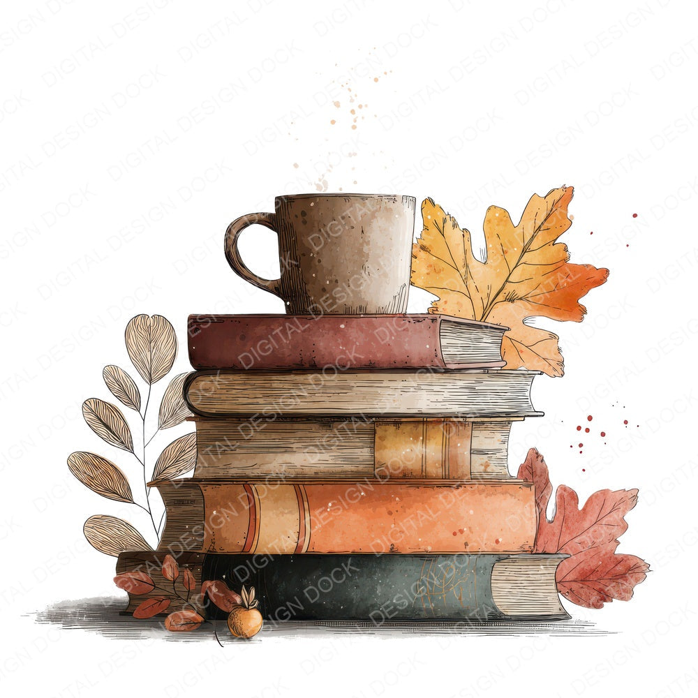 Autumn Books Tea Clipart Set (DDD004628)