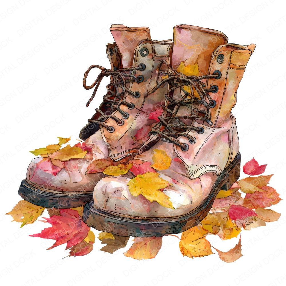 Autumn Boots Leaves fussy cut sheet in US Letter format showing all 12 designs on one printable page