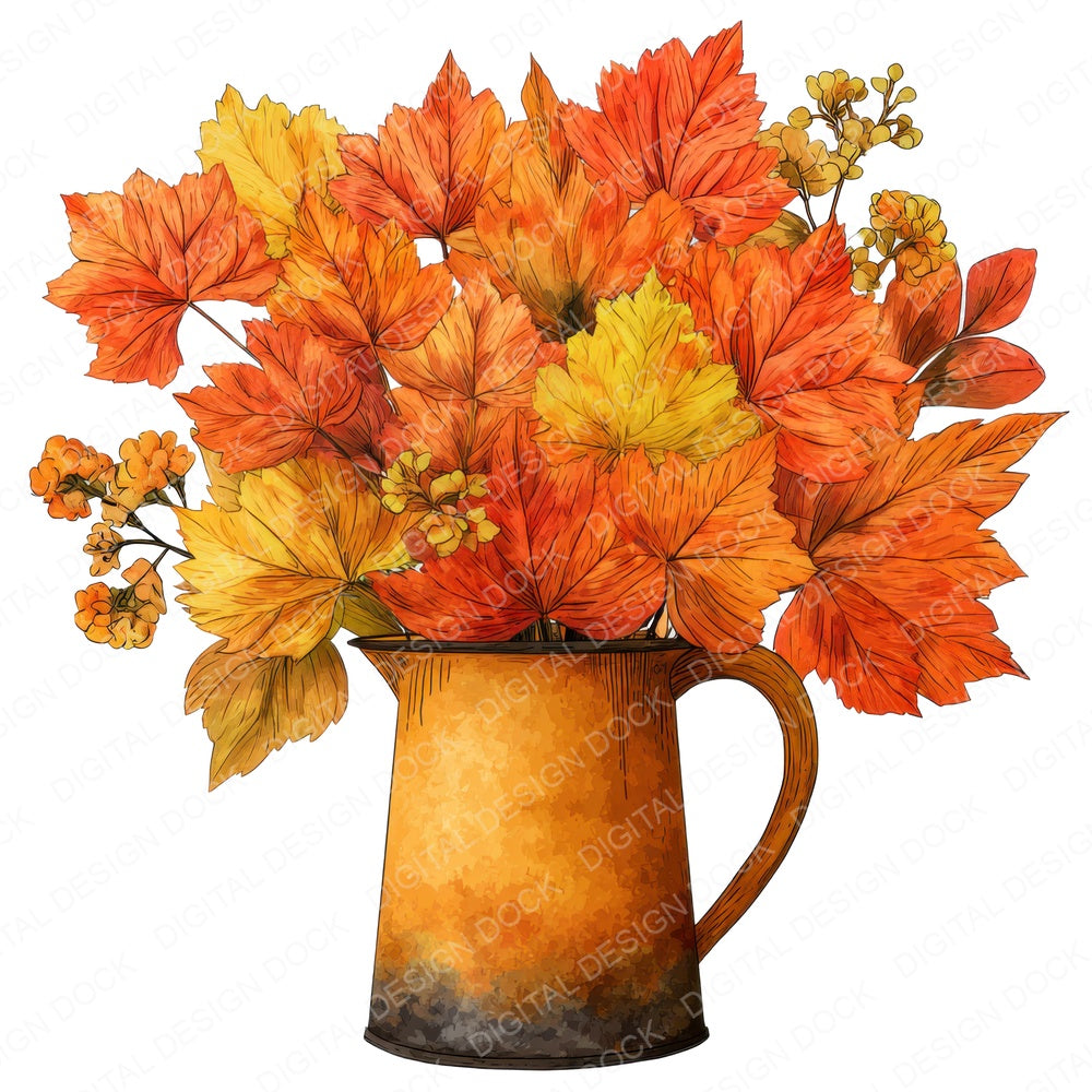 Autumn Leaves Tin Jug fussy cut sheet in US Letter format showing all 12 designs on one printable page