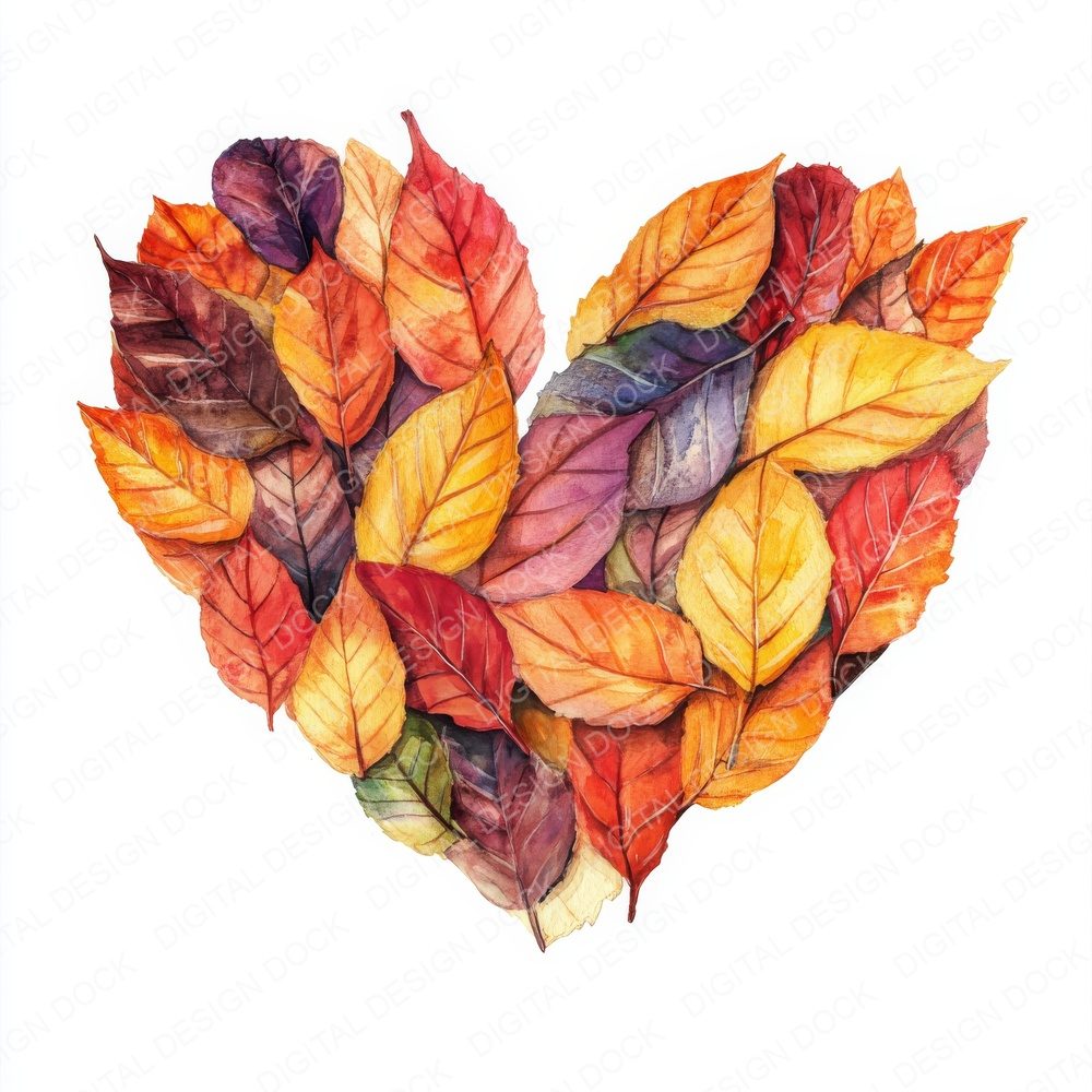 Autumn Leaves Watercolour Heart Clipart Set (DDD004634)