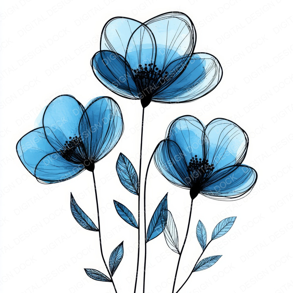 Azure Abstract Flowers fussy cut sheet in US Letter format showing all 12 designs on one printable page