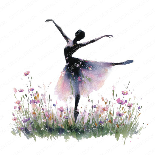Ballerina in Wildflower Field fussy cut sheet in US Letter format showing all 12 designs on one printable page