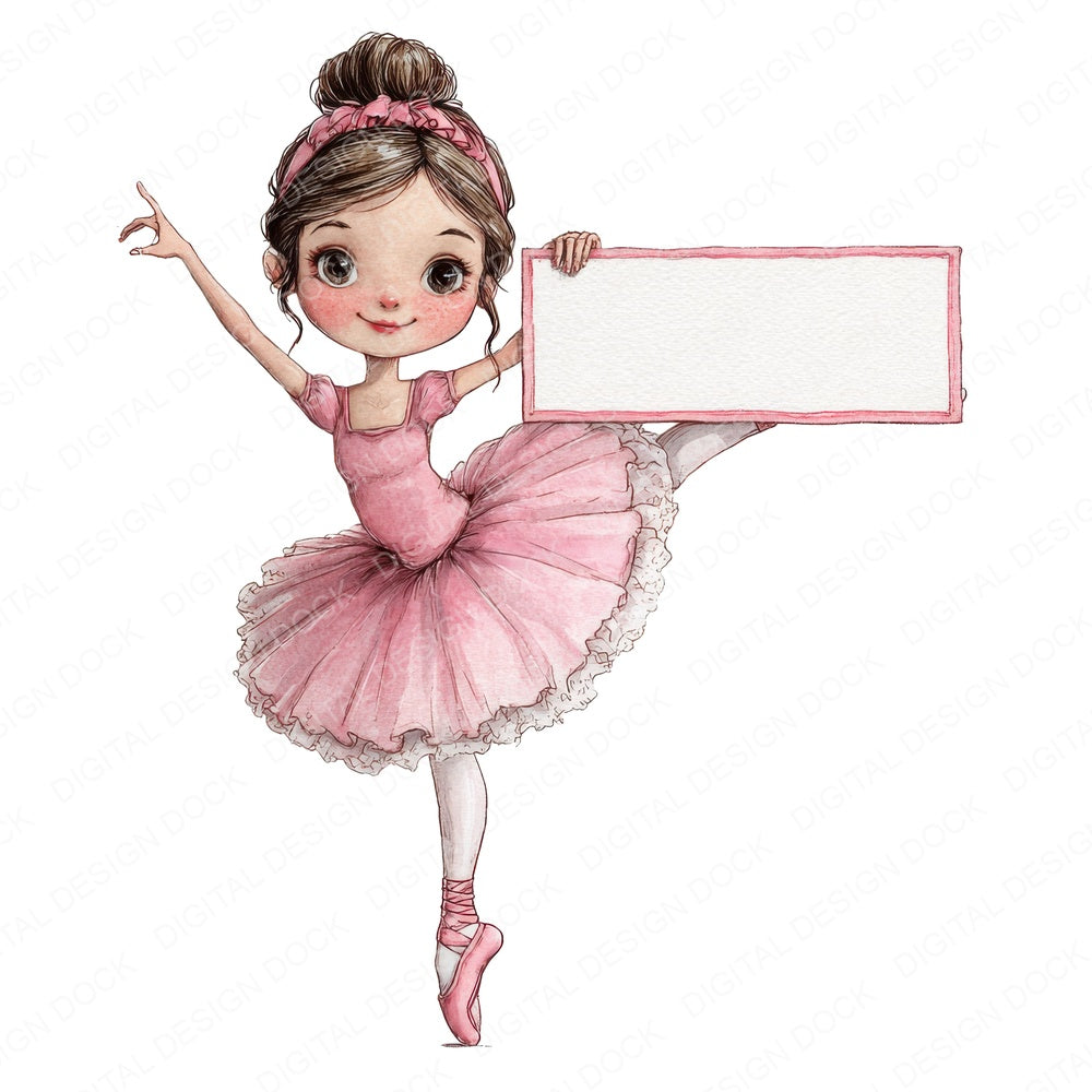 Ballerina with Banner fussy cut sheet in US Letter format showing all 12 designs on one printable page