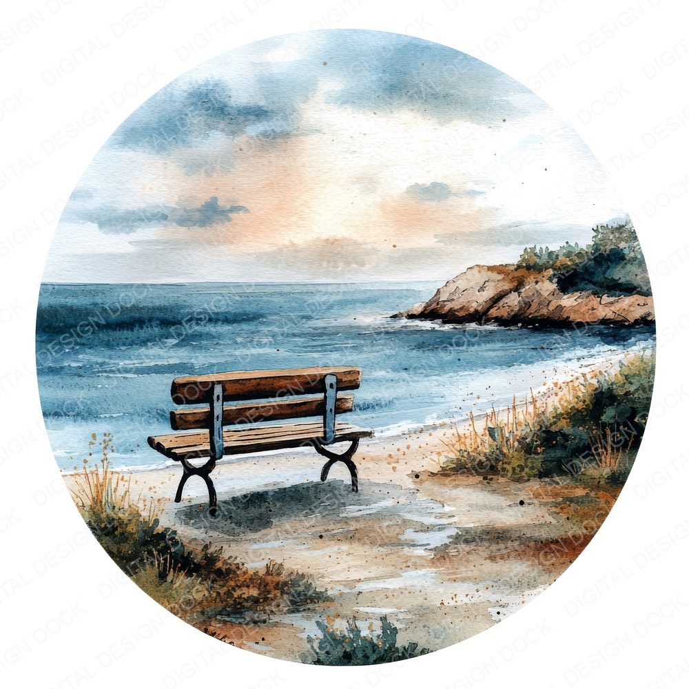 Beach Bench Round Design Clipart Set (DDD004659)