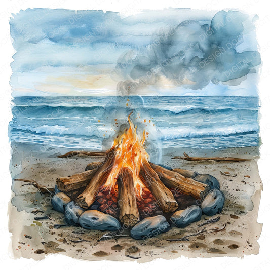 Beach Campfire fussy cut sheet in US Letter format showing all 12 designs on one printable page