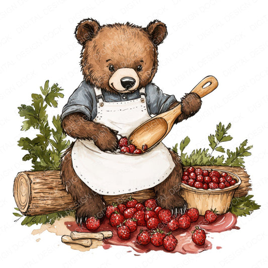 Bear Baking a Pie fussy cut sheet in US Letter format showing all 12 designs on one printable page