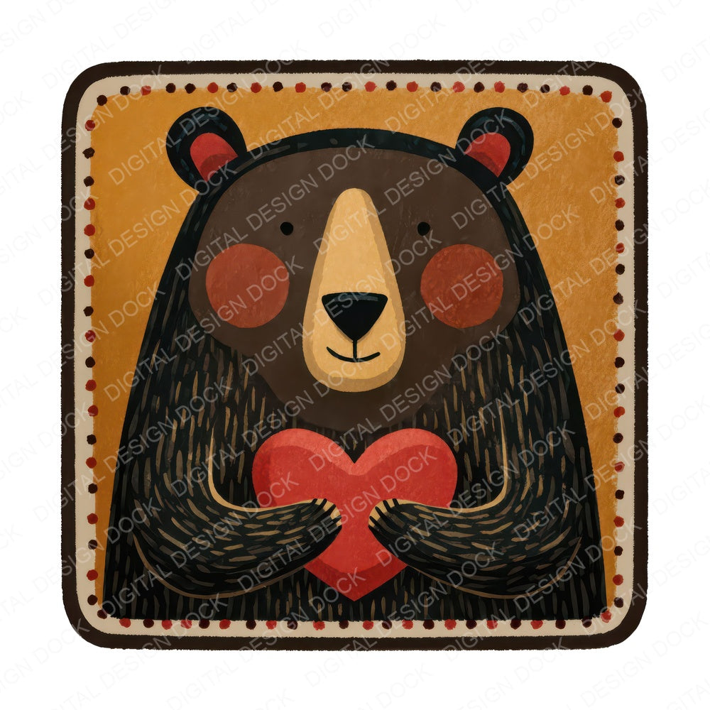 Bear Heart Square Badge fussy cut sheet in US Letter format showing all 12 designs on one printable page