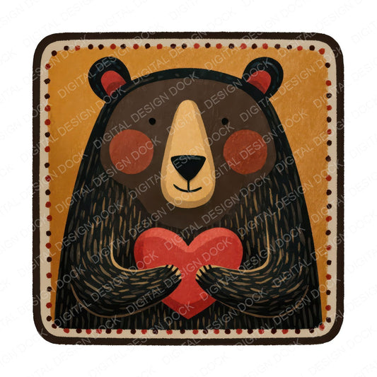 Bear Heart Square Badge Clipart Set (DDD008288)
