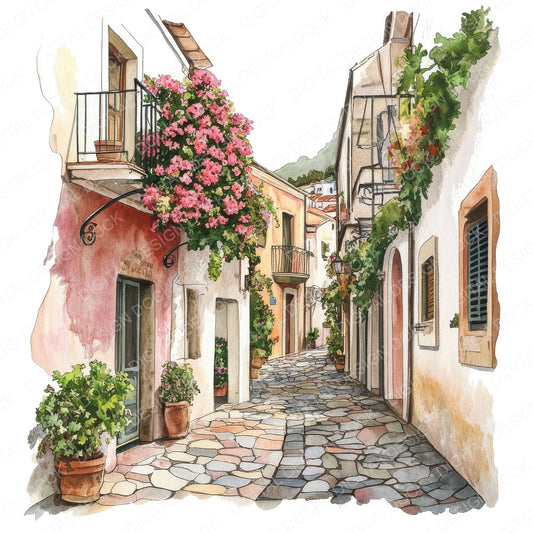 Beautiful Amalfi Street fussy cut sheet in US Letter format showing all 12 designs on one printable page