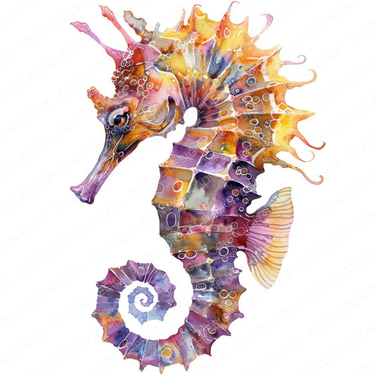 Beautiful Seahorse fussy cut sheet in US Letter format showing all 12 designs on one printable page