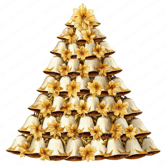 Bell Christmas Tree fussy cut sheet in US Letter format showing all 12 designs on one printable page