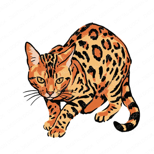 Single Bengal Watercolour Cat clipart design shown full size