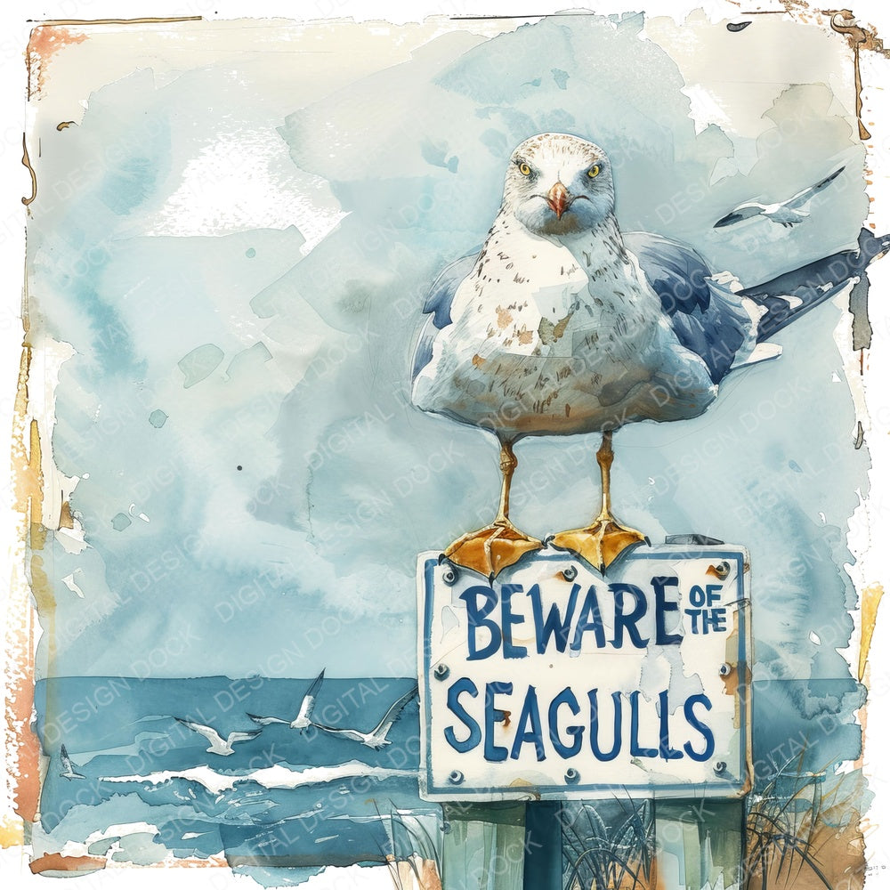 Beware of the Seagulls fussy cut sheet in US Letter format showing all 12 designs on one printable page