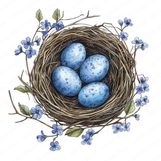 Bird Nest with Flowers fussy cut sheet in US Letter format showing all 12 designs on one printable page