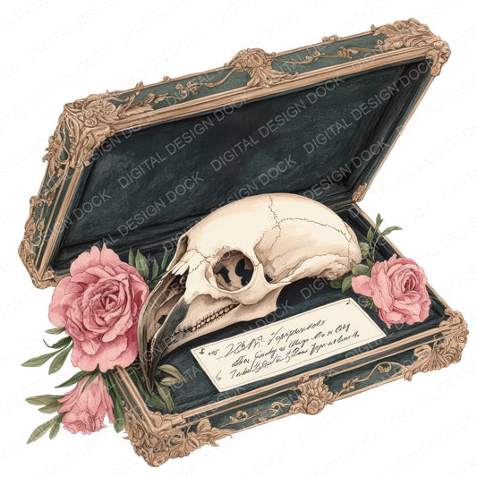 Bird Skull with Label in Case fussy cut sheet in US Letter format showing all 12 designs on one printable page