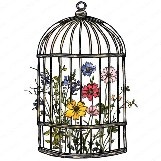 Birdcage with Wildflower Growth fussy cut sheet in US Letter format showing all 12 designs on one printable page