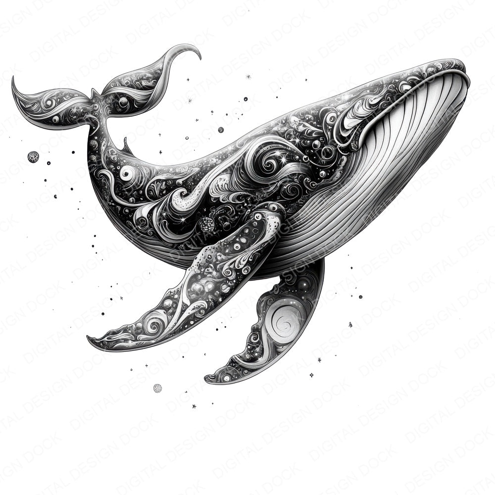 Black Cosmic Whale fussy cut sheet in US Letter format showing all 12 designs on one printable page