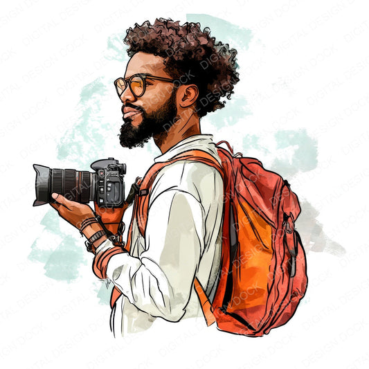 Black Male Photographer fussy cut sheet in US Letter format showing all 12 designs on one printable page