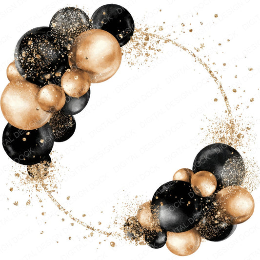 Black and Gold Balloon Border fussy cut sheet in US Letter format showing all 12 designs on one printable page