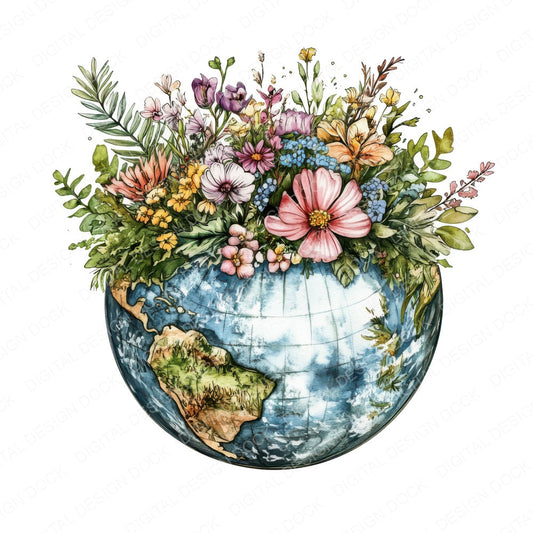Blooming Earth Split Globe fussy cut sheet in US Letter format showing all 12 designs on one printable page