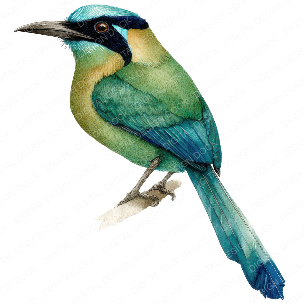 Blue Crowned Motmot Exotic Bird fussy cut sheet in US Letter format showing all 12 designs on one printable page