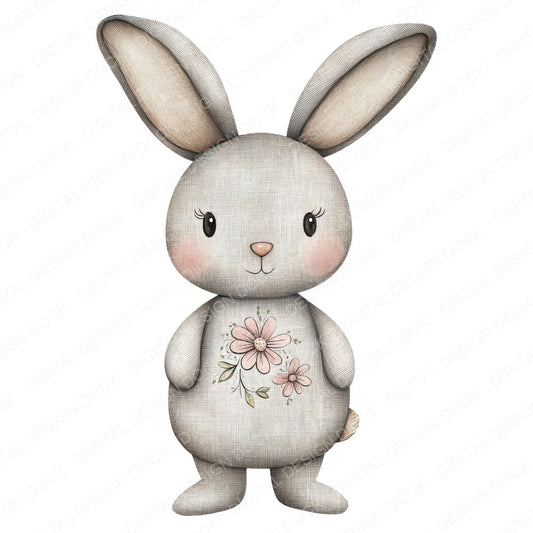 Blush Folk Bunny fussy cut sheet in US Letter format showing all 12 designs on one printable page