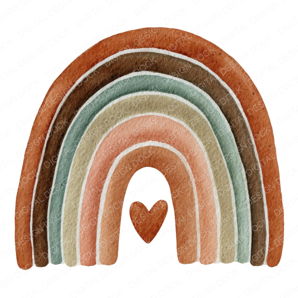 Boho Earth Tone Watercolour Rainbow fussy cut sheet in US Letter format showing all 12 designs on one printable page