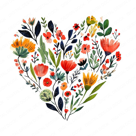 Boho Floral Heart Design fussy cut sheet in US Letter format showing all 12 designs on one printable page