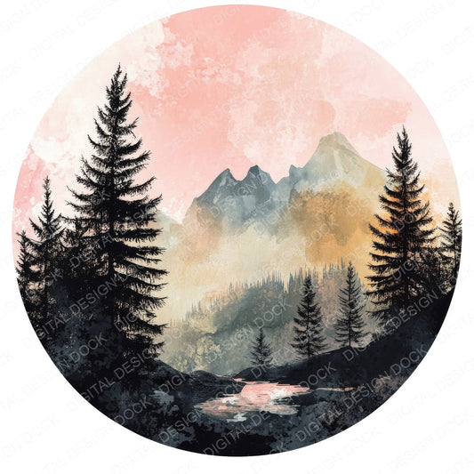 Boho Landscape Round Design fussy cut sheet in US Letter format showing all 12 designs on one printable page