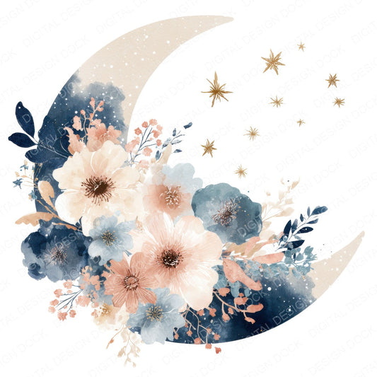 Boho Moon and Stars fussy cut sheet in US Letter format showing all 12 designs on one printable page