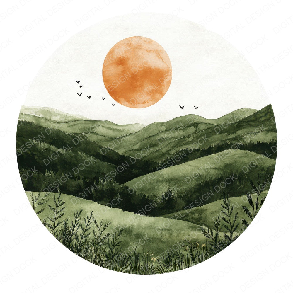 Boho Watercolour Landscape Clipart Set (DDD004739)