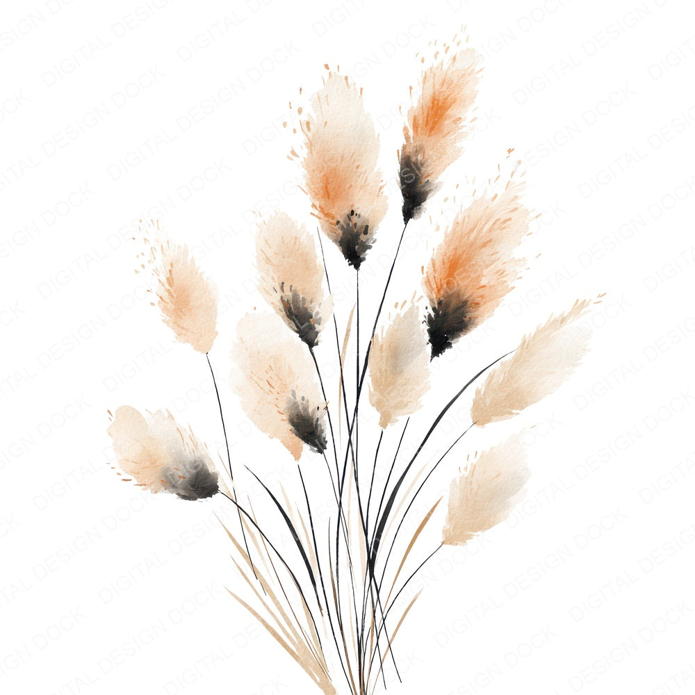 Boho Wheat Pampas Stalks fussy cut sheet in US Letter format showing all 12 designs on one printable page