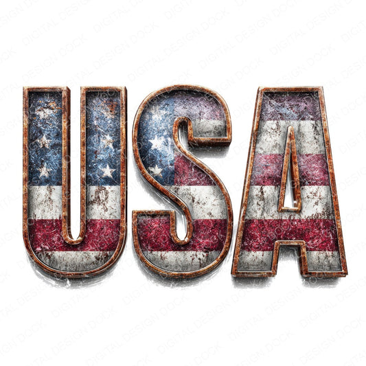 Bold D USA Flag Typography fussy cut sheet in US Letter format showing all 12 designs on one printable page