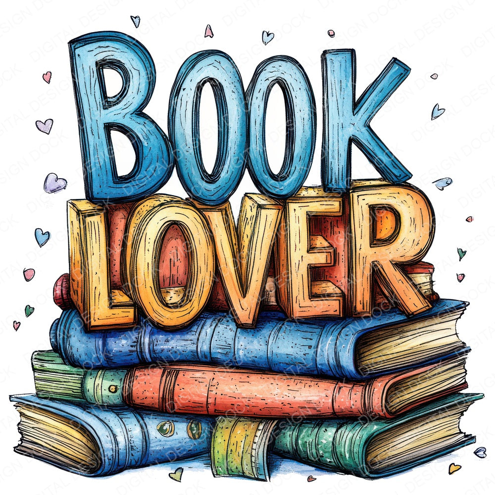 Book Lover fussy cut sheet in US Letter format showing all 12 designs on one printable page