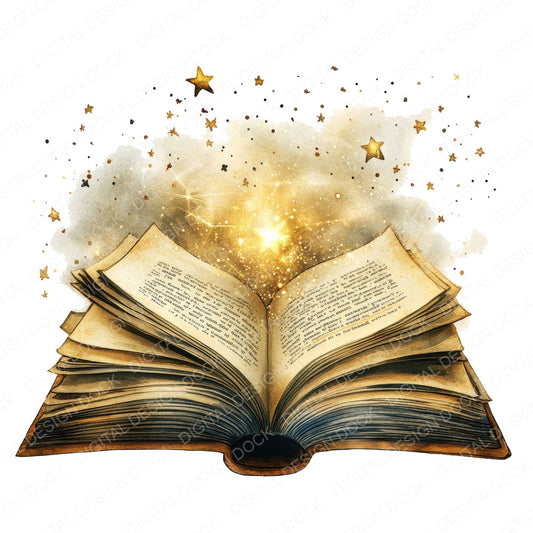 Book with Stars fussy cut sheet in US Letter format showing all 12 designs on one printable page