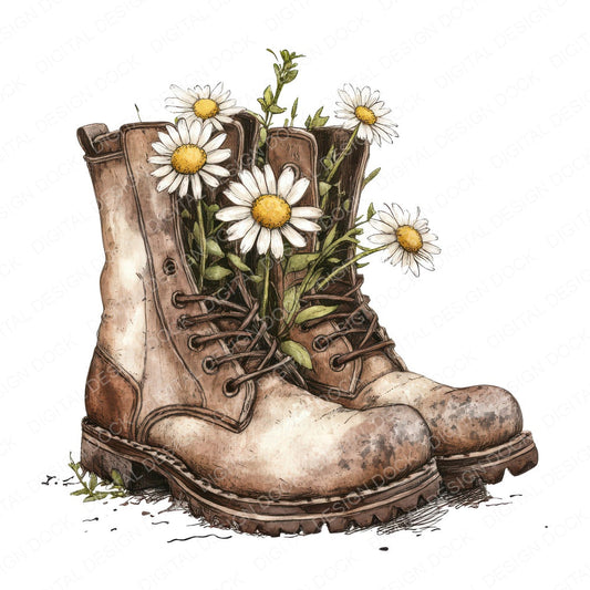 Boots Filled with Daisies Clipart Set (DDD004759)