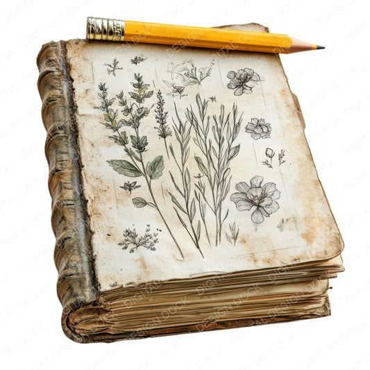 Botanical Field Journal fussy cut sheet in US Letter format showing all 12 designs on one printable page