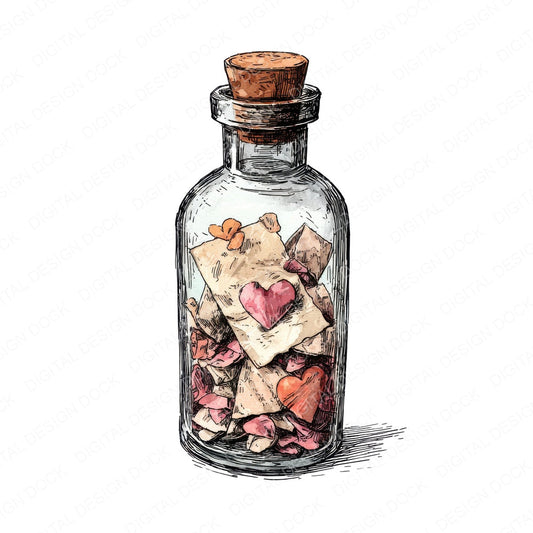 Bottle Of Love Notes fussy cut sheet in US Letter format showing all 12 designs on one printable page