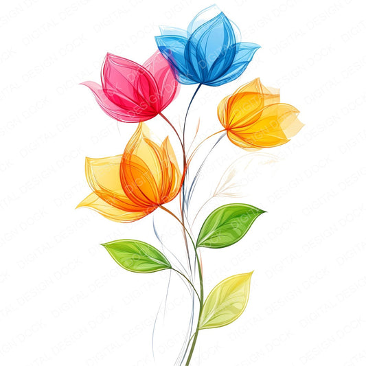 Bright Abstract Flowers fussy cut sheet in US Letter format showing all 12 designs on one printable page