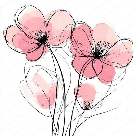 Bubblegum Pink Abstract Flowers fussy cut sheet in US Letter format showing all 12 designs on one printable page