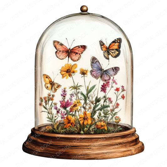Butterflies in Glass Dome fussy cut sheet in US Letter format showing all 12 designs on one printable page