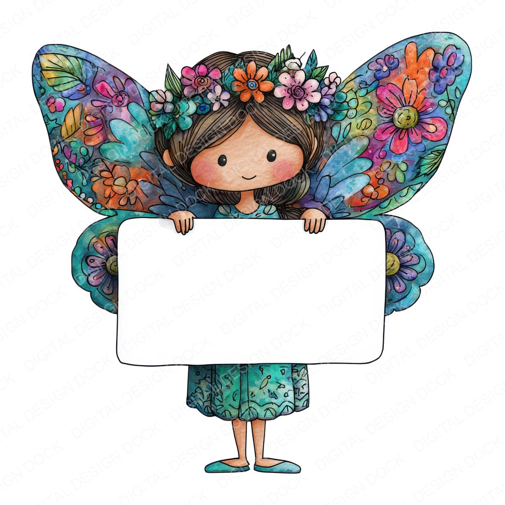 Butterfly Girl with Banner fussy cut sheet in US Letter format showing all 12 designs on one printable page