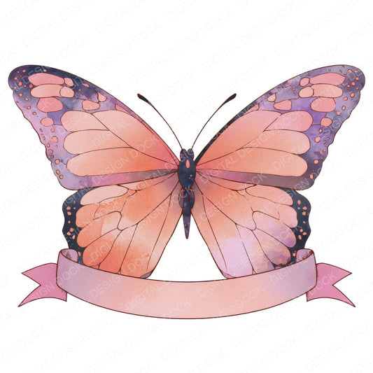 Butterfly Lower Scroll Banner fussy cut sheet in US Letter format showing all 12 designs on one printable page