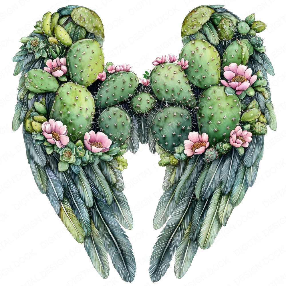 Cactus Angel Wings fussy cut sheet in US Letter format showing all 12 designs on one printable page