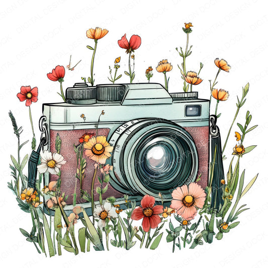 Camera in Wildflowers Clipart Set (DDD004791)