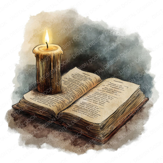 Candle Light Reading fussy cut sheet in US Letter format showing all 12 designs on one printable page