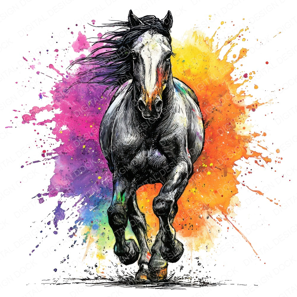 Cartoon Horse Charge fussy cut sheet in US Letter format showing all 12 designs on one printable page