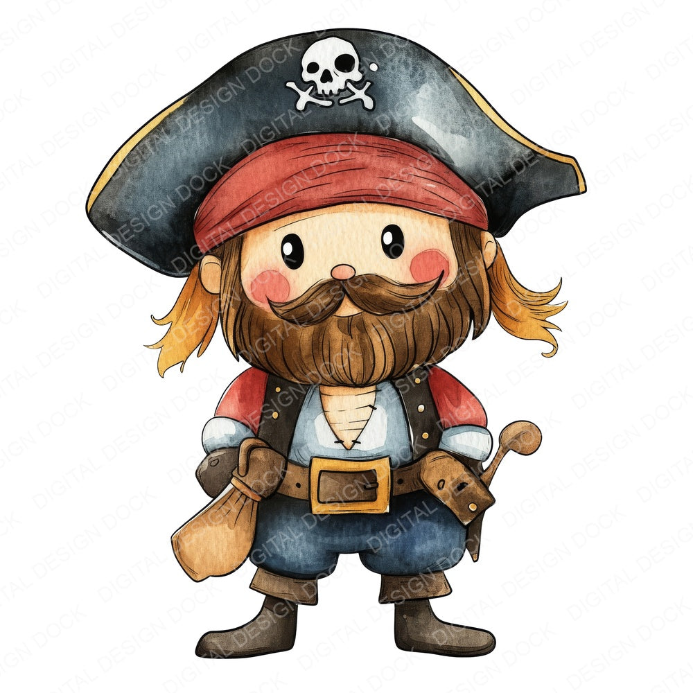 Cartoon Pirate Character fussy cut sheet in US Letter format showing all 12 designs on one printable page